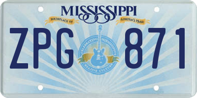 MS license plate ZPG871
