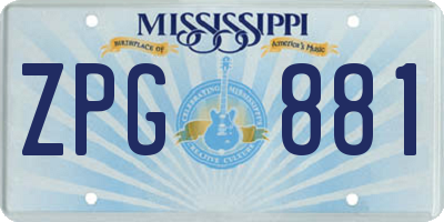 MS license plate ZPG881