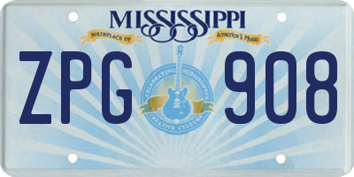 MS license plate ZPG908