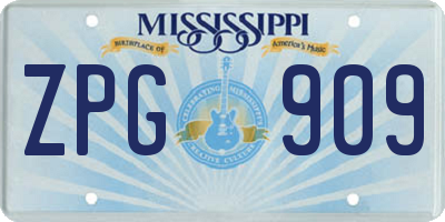 MS license plate ZPG909