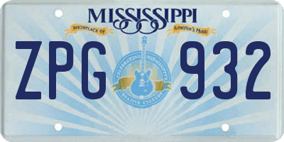 MS license plate ZPG932