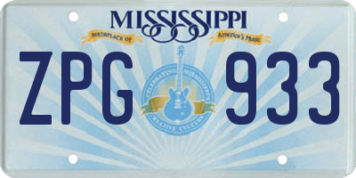 MS license plate ZPG933