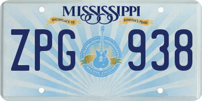 MS license plate ZPG938