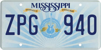 MS license plate ZPG940