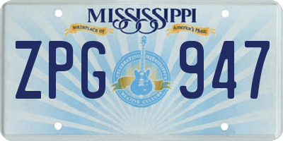 MS license plate ZPG947