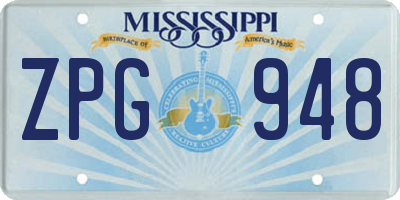 MS license plate ZPG948