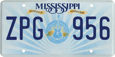 MS license plate ZPG956