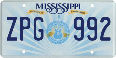 MS license plate ZPG992