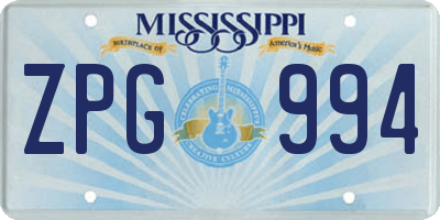 MS license plate ZPG994