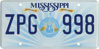 MS license plate ZPG998