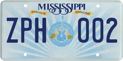 MS license plate ZPH002
