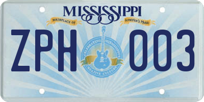 MS license plate ZPH003