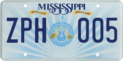MS license plate ZPH005