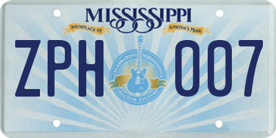 MS license plate ZPH007