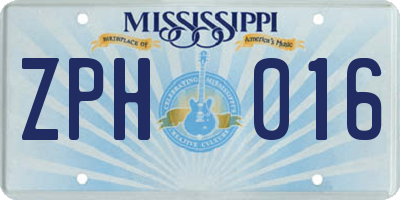 MS license plate ZPH016