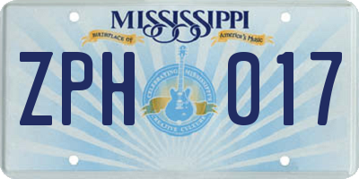 MS license plate ZPH017