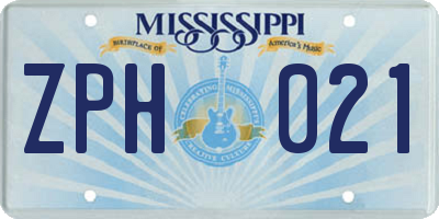 MS license plate ZPH021