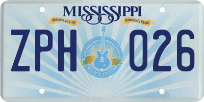 MS license plate ZPH026