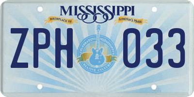 MS license plate ZPH033