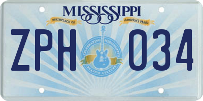 MS license plate ZPH034