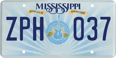 MS license plate ZPH037