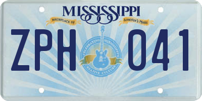 MS license plate ZPH041