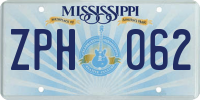 MS license plate ZPH062