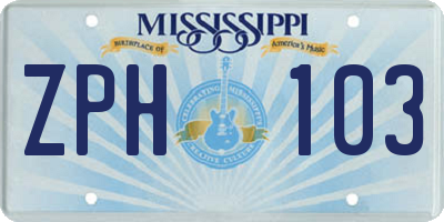 MS license plate ZPH103