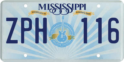 MS license plate ZPH116