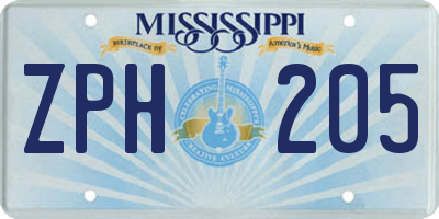 MS license plate ZPH205