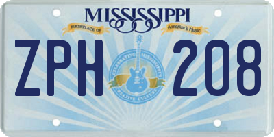 MS license plate ZPH208