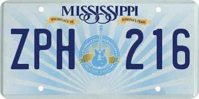 MS license plate ZPH216