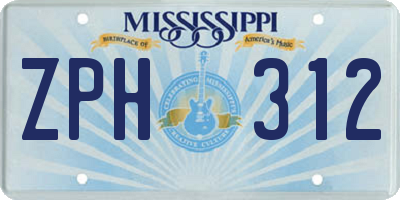MS license plate ZPH312