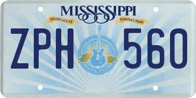 MS license plate ZPH560