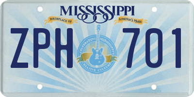 MS license plate ZPH701