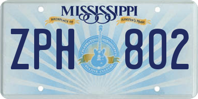 MS license plate ZPH802