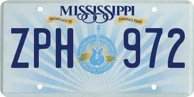 MS license plate ZPH972