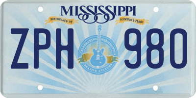MS license plate ZPH980