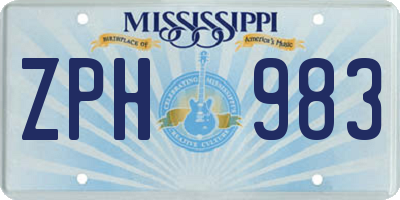 MS license plate ZPH983