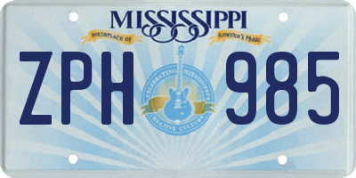MS license plate ZPH985