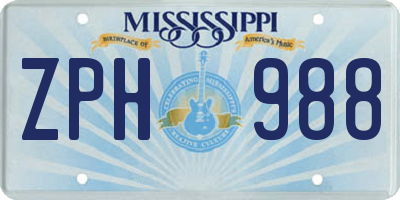 MS license plate ZPH988