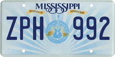 MS license plate ZPH992
