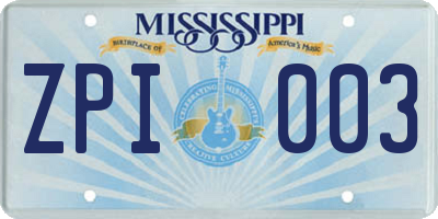 MS license plate ZPI003
