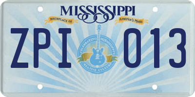MS license plate ZPI013