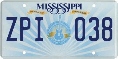 MS license plate ZPI038