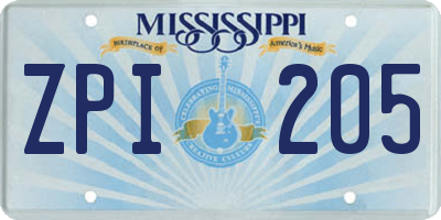 MS license plate ZPI205