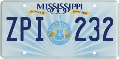 MS license plate ZPI232