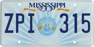MS license plate ZPI315