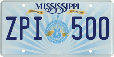 MS license plate ZPI500