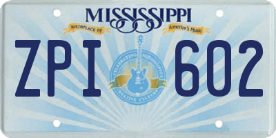MS license plate ZPI602